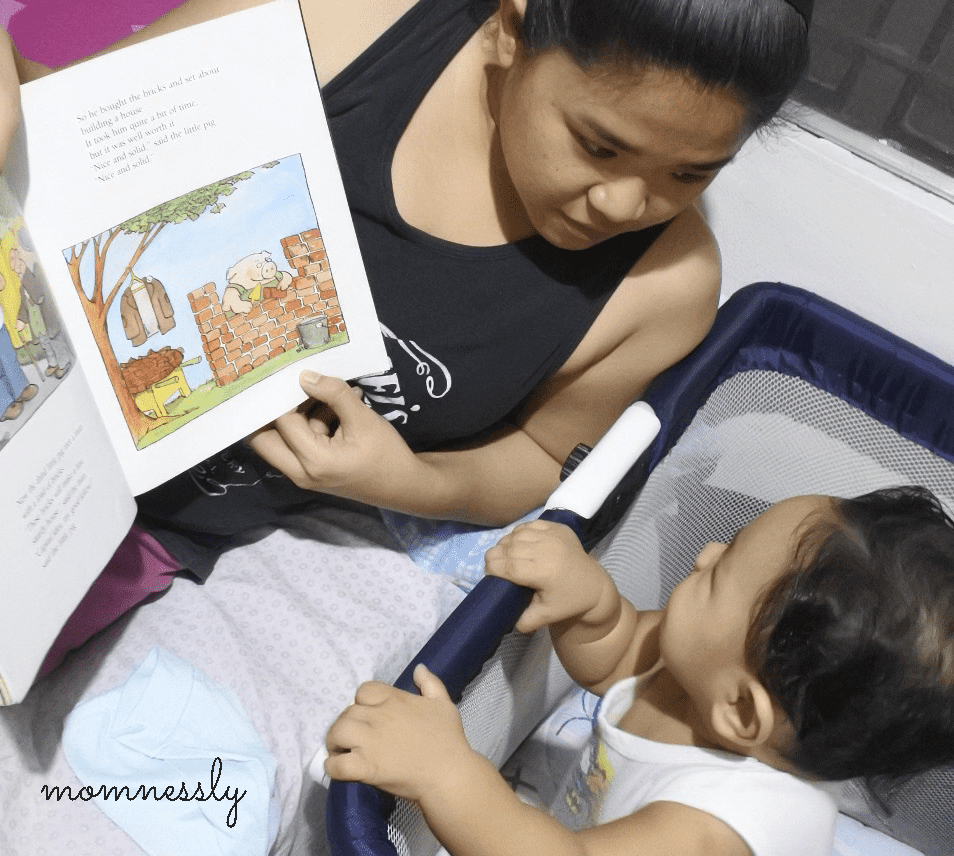 Reading book to a baby